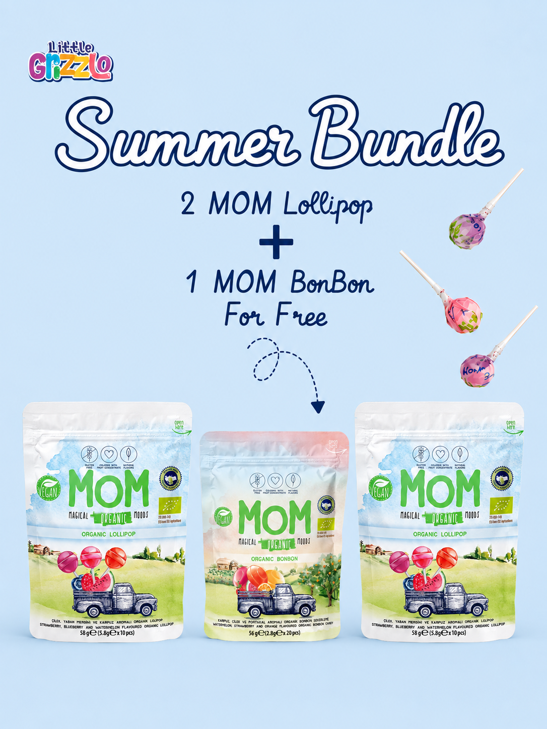 2 MOM Organic Lollipop + 1 MOM Organic BonBon FREE