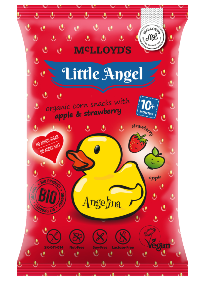Little Angel Organic Corn Snack Apple & Strawberry – Starting 10 Months+ – 4×15G