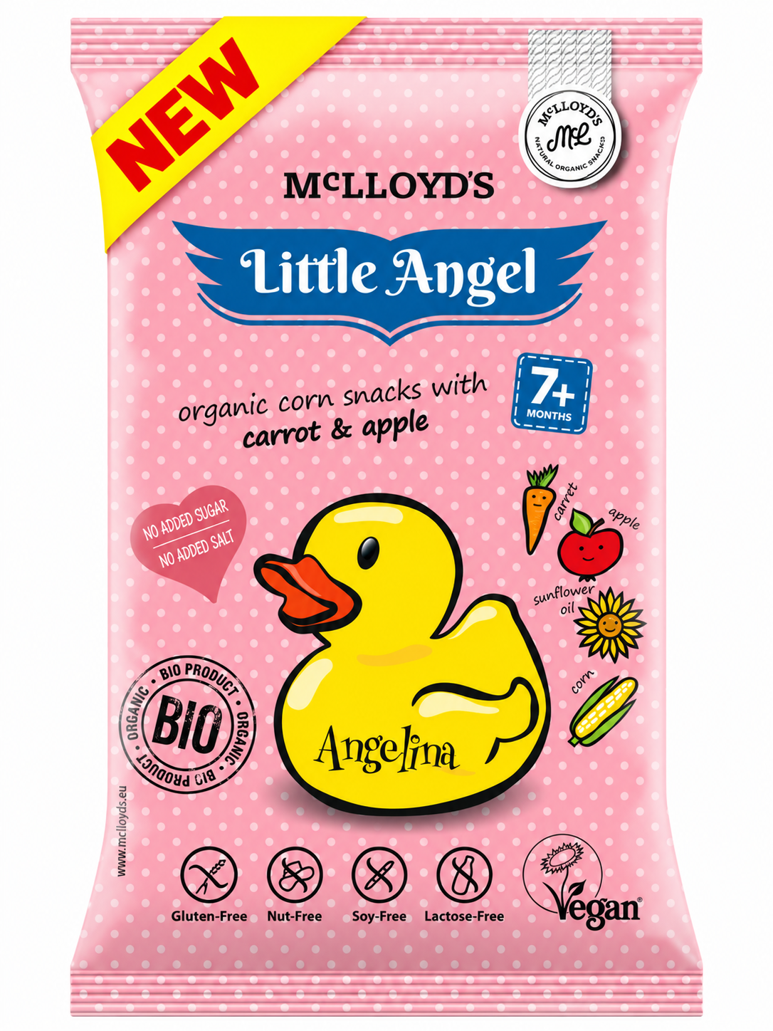 Little Angel Angelina Organic Corn Snack Carrot & Apple – Starting 7 Months+ – 4×15G