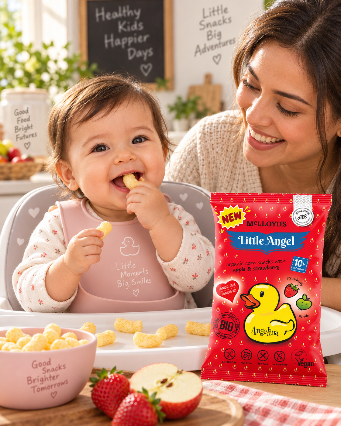 Little Angel Organic Corn Snack Apple & Strawberry – Starting 10 Months+ – 4×15G