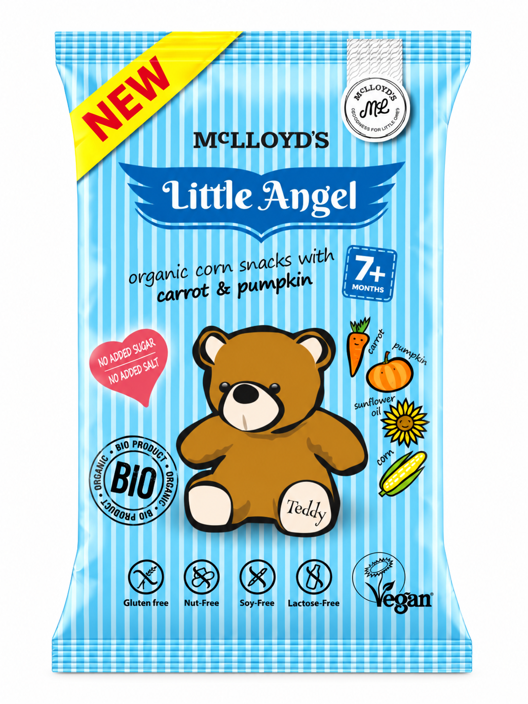 Little Angel Organic Corn Snack Carrot & Pumpkin – Starting 7 Months+ – 4×15G