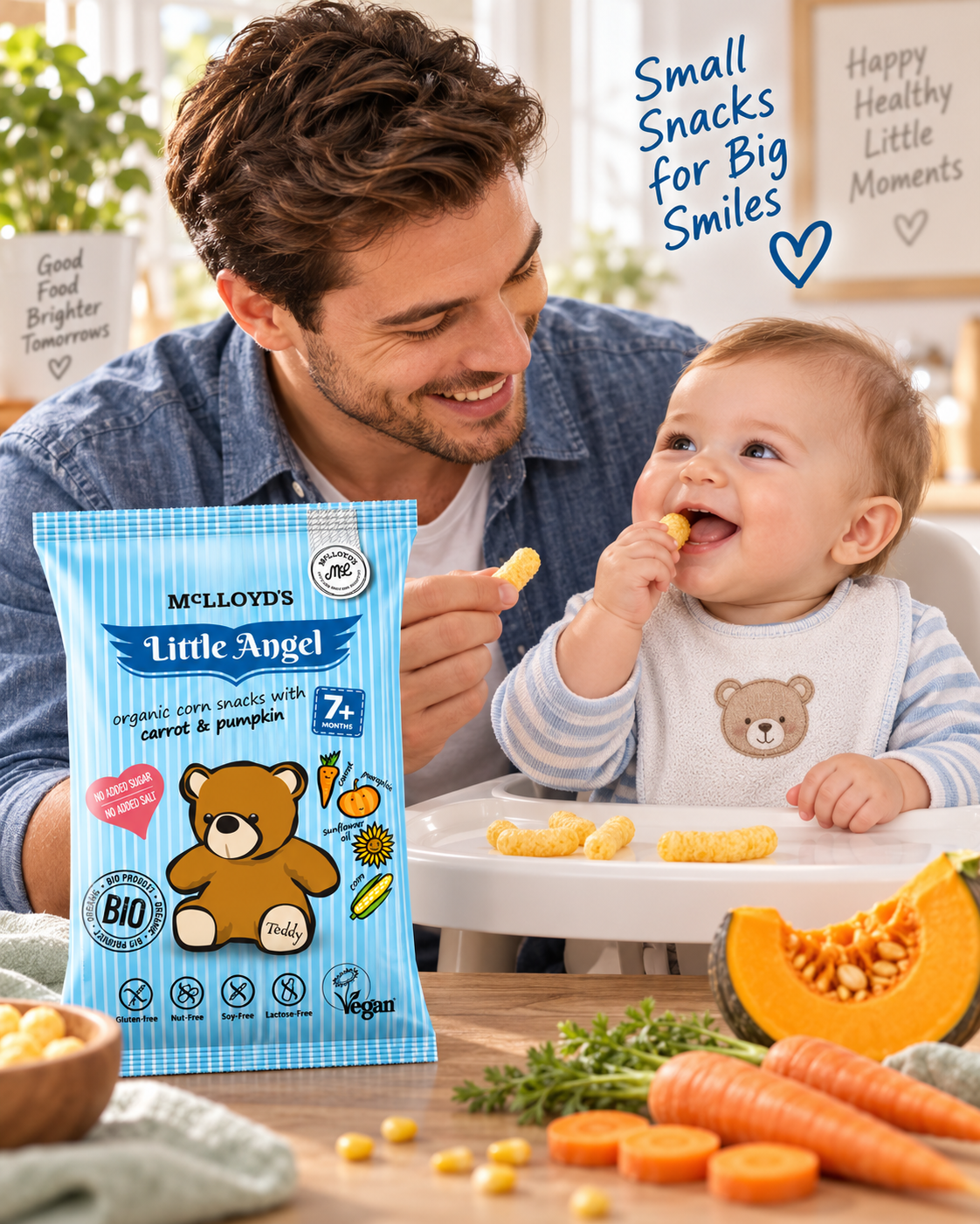 Little Angel Organic Corn Snack Carrot & Pumpkin – Starting 7 Months+ – 4×15G