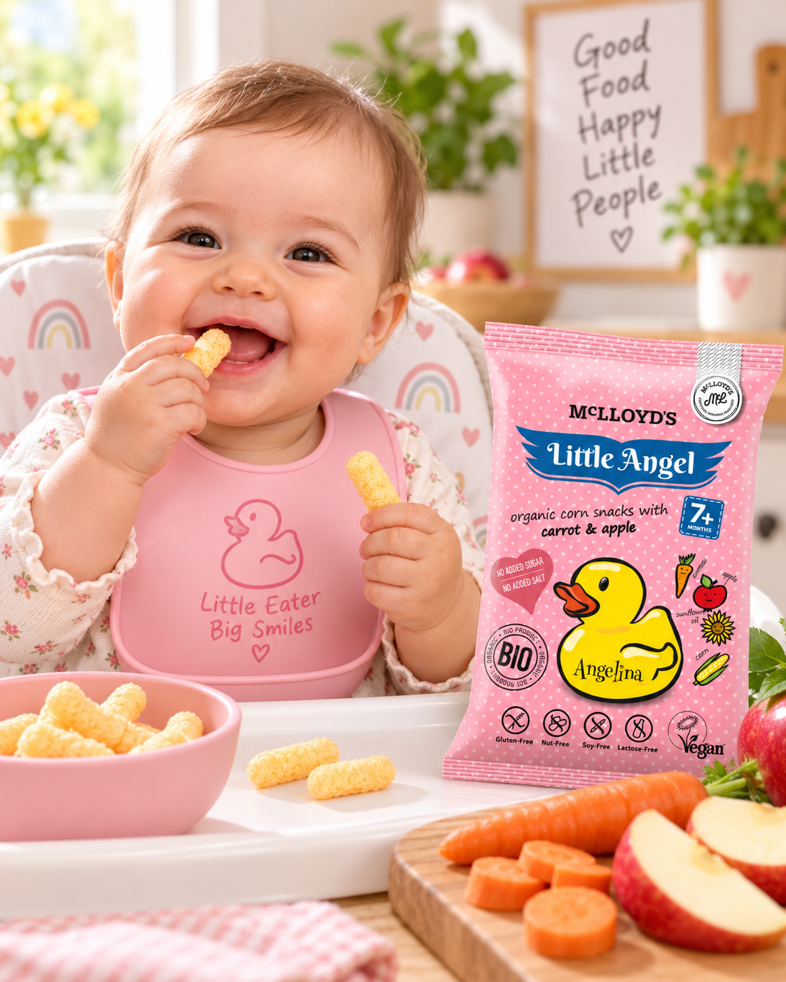 Little Angel Angelina Organic Corn Snack Carrot & Apple – Starting 7 Months+ – 4×15G