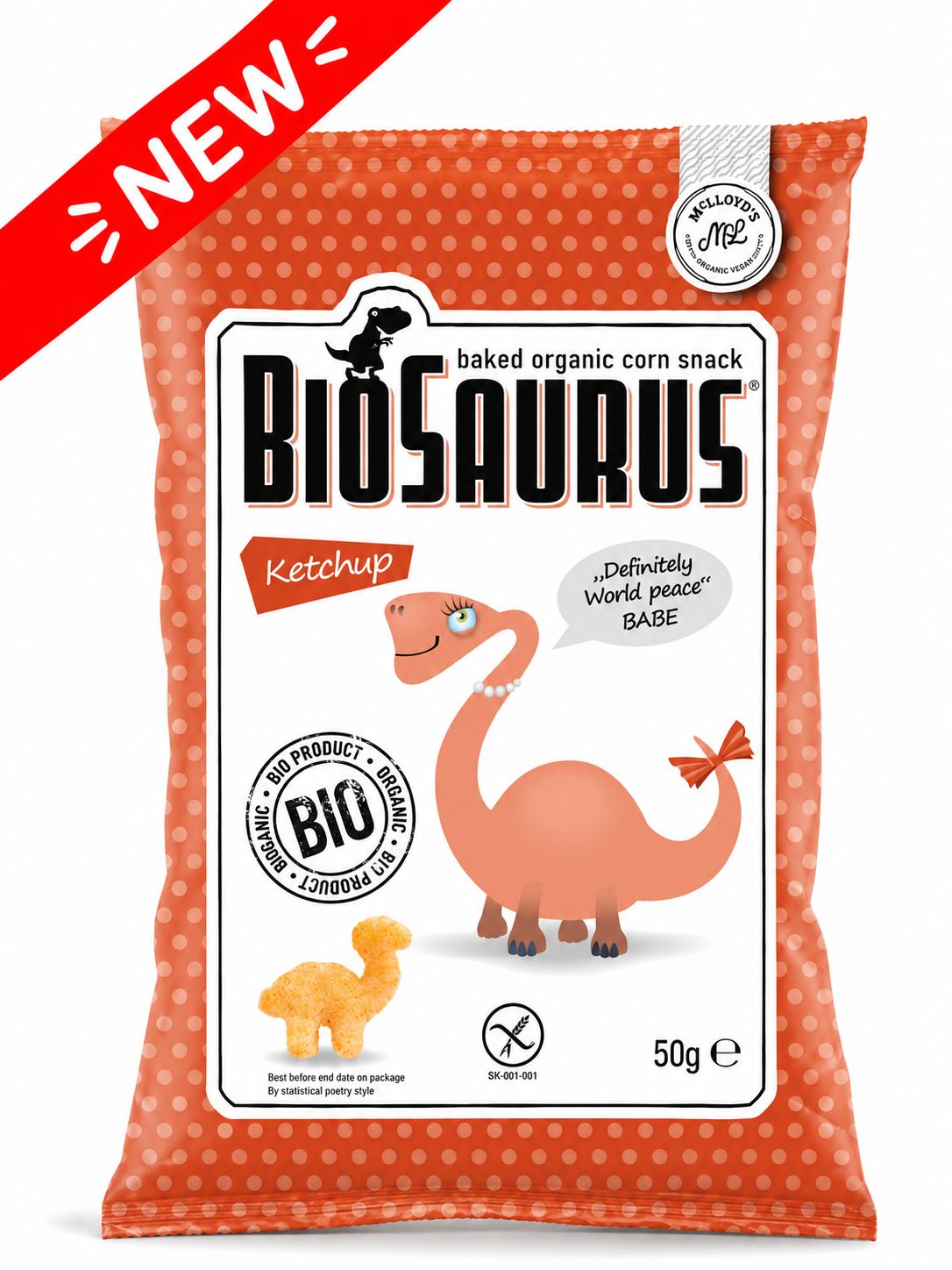 BioSaurus Organic Corn Snack – Ketchup 4x15g