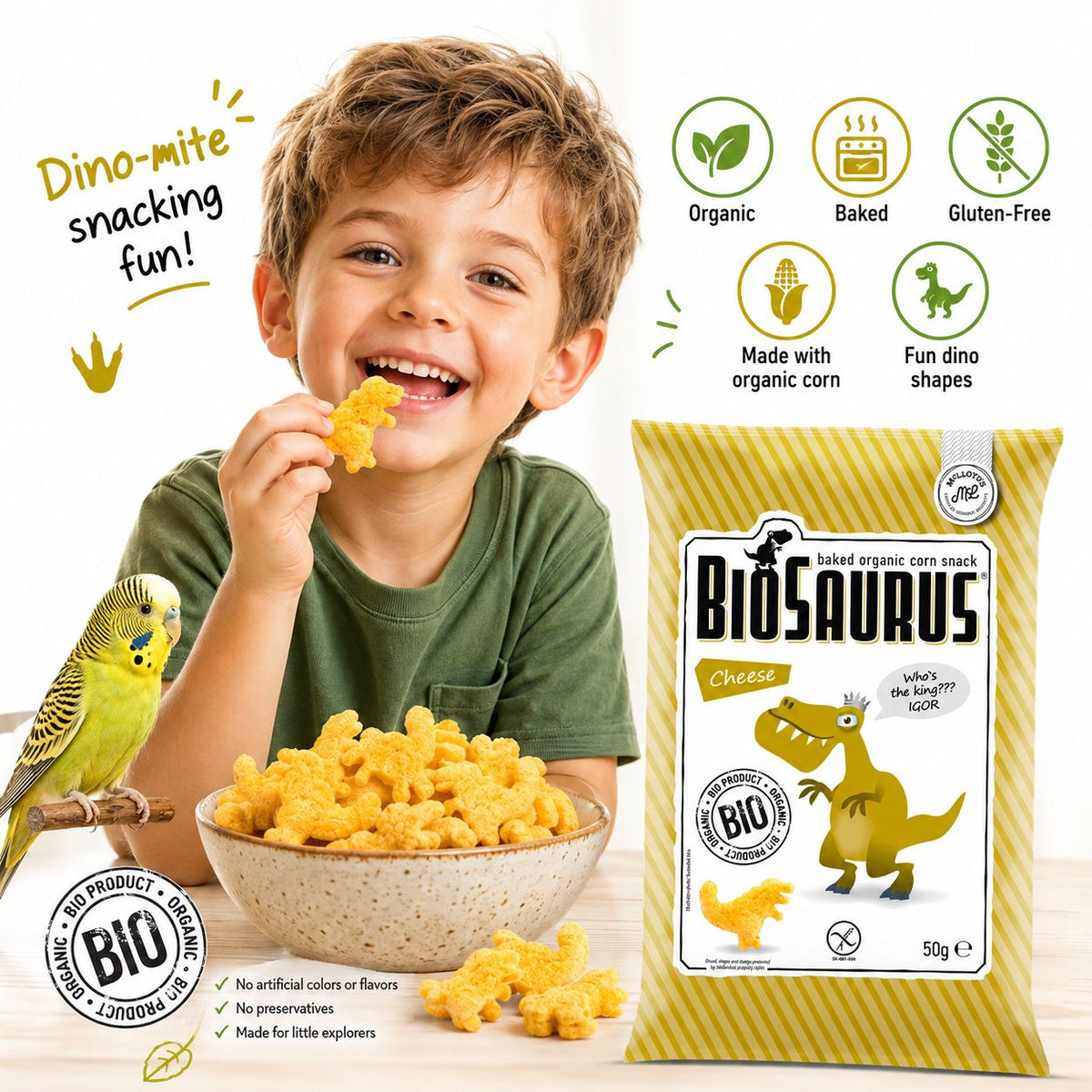 BioSaurus Organic Corn Snack – Cheese 4x15g