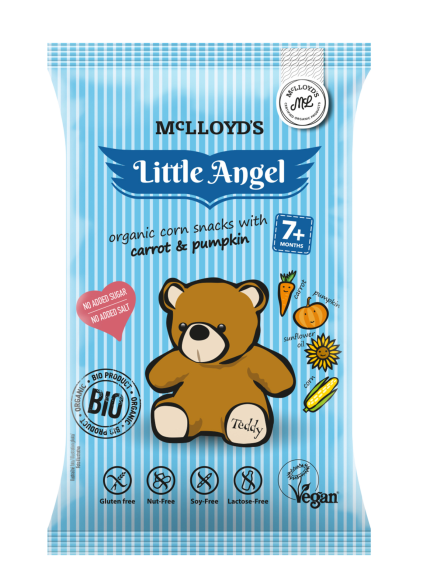 Little Angel Organic Corn Snack Carrot & Pumpkin – Starting 7 Months+ – 4×15G